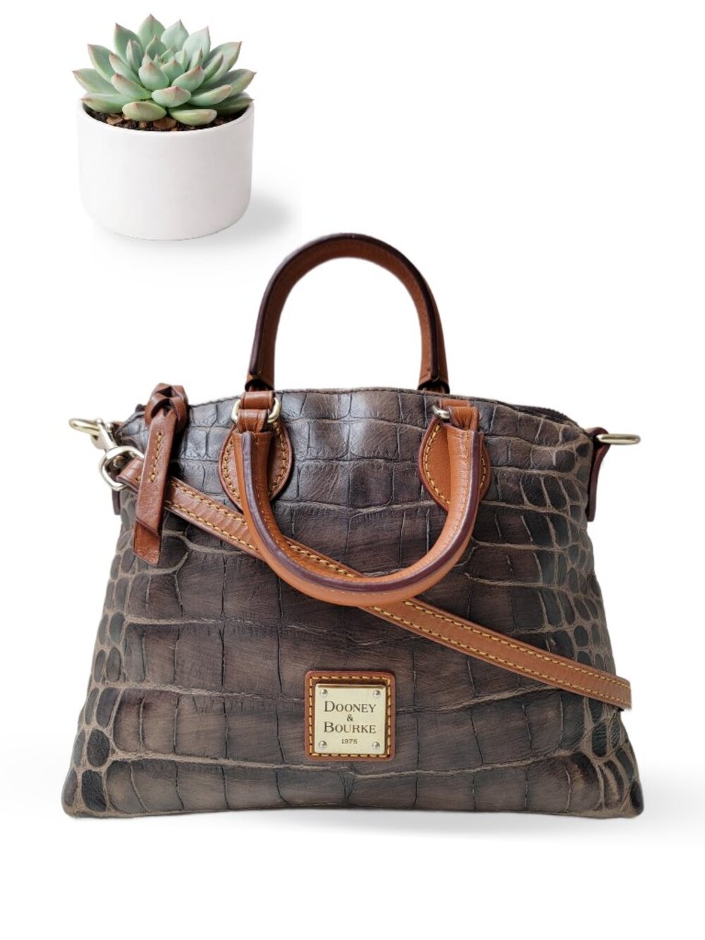 Dooney & Bourke Denison Mini Janine Satchel Brown Croc Embossed Leather Bag